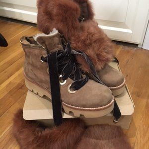 Rachel Zoe Fur Boots with Removable High Top Size 7